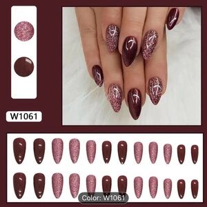 Designer 24 Pcs Almond Shaped Sparkling Red, Long Length Gradient Design NWT